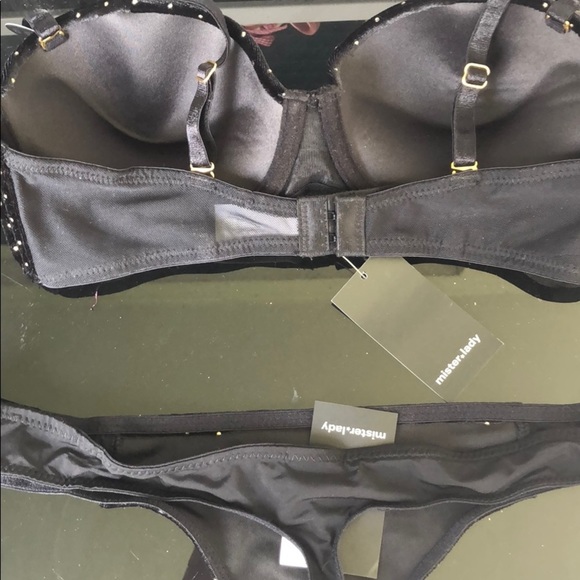 Classy Black Studded Velvet Bra Thong Set - Picture 6 of 9